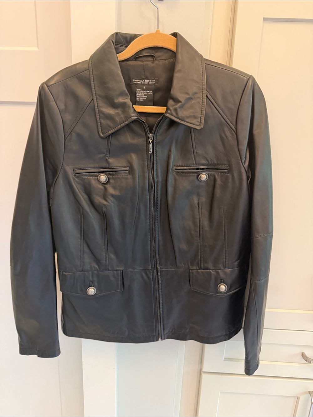 Pamela Dennis Black Leather Zip Jacket